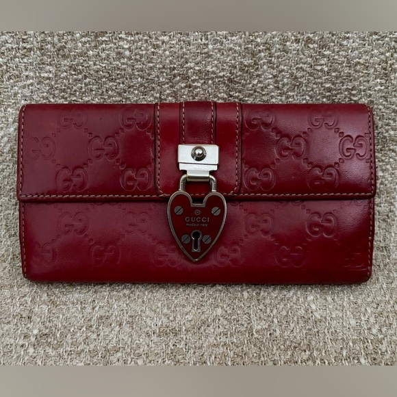 Gucci Red Embossed Leather Clutch - Picture 1 of 15
